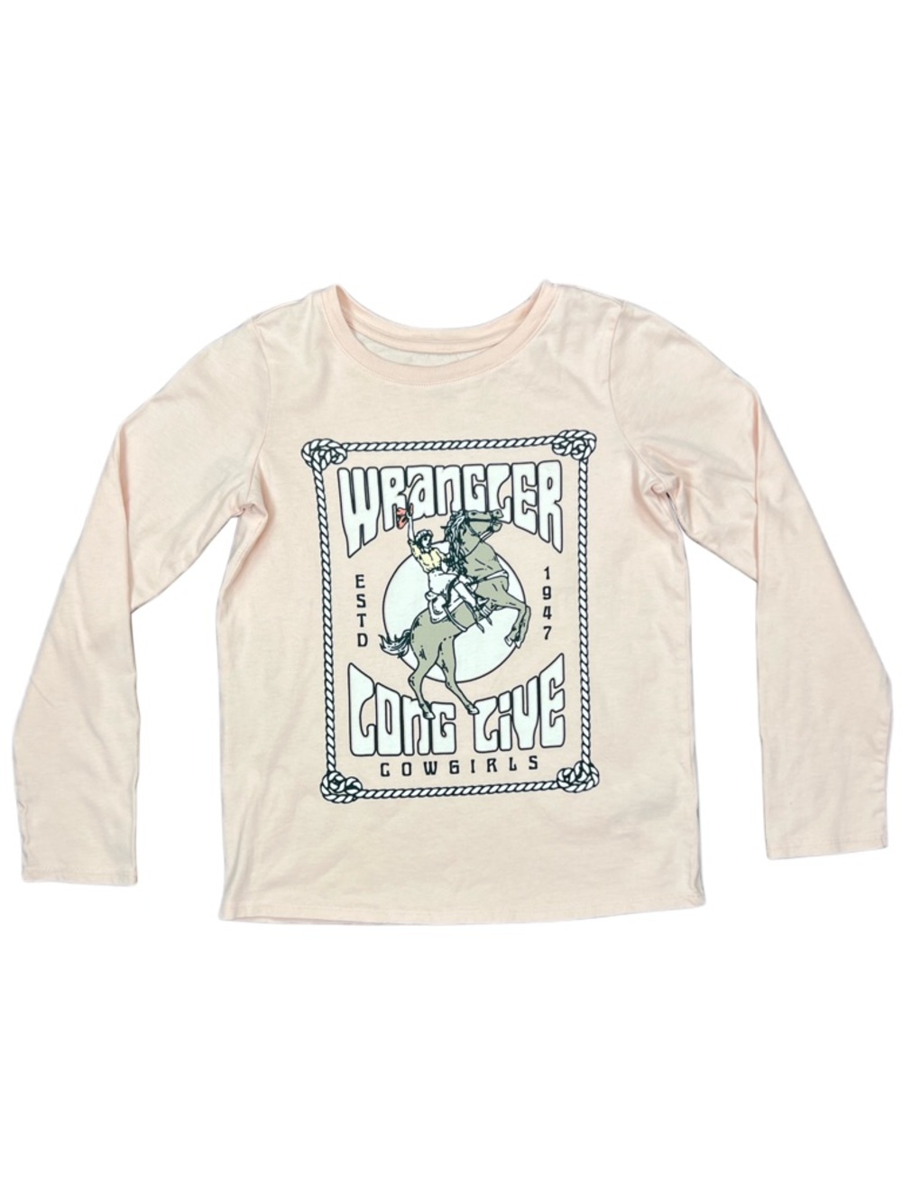 Wrangler Girls Long Sleeve Graphic T-Shirt Pink Rodeo Cowgirl Western Top Medium